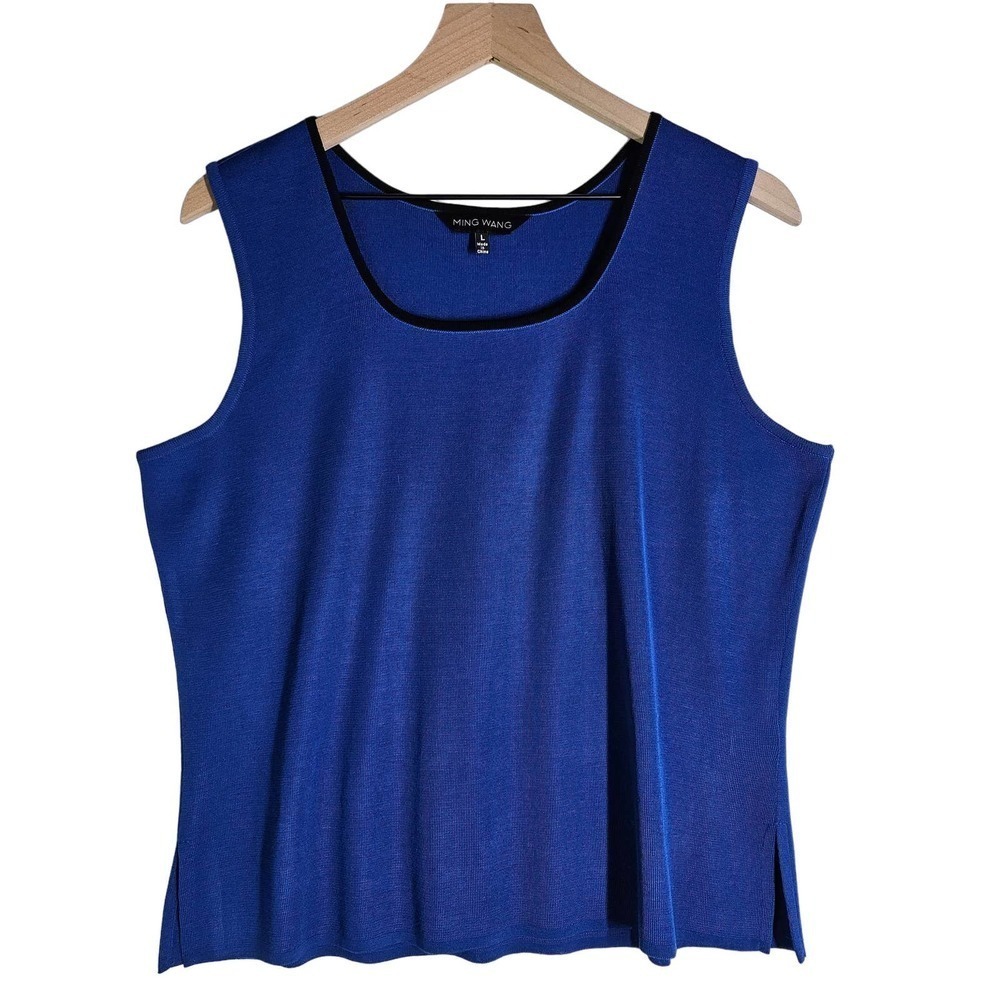 Ming Wang Sweater Knit Sleeveless Top L Royal Blue Tank Cami